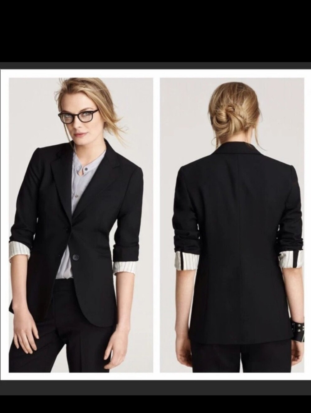 Theory Rory Stretch-Wool Black Two Button Classic Career Blazer Jacket Women's 8